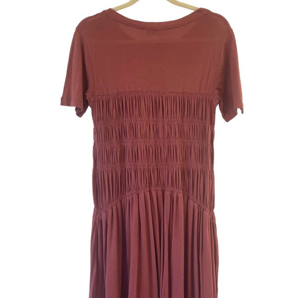 Free People Beach Meg Midi Dress Color Brown Size Medium Ruched NEW - Picture 5 of 9